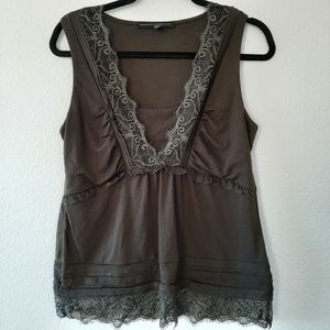 White House Black Market Sleeveless Lace Top Dark Green Size Small